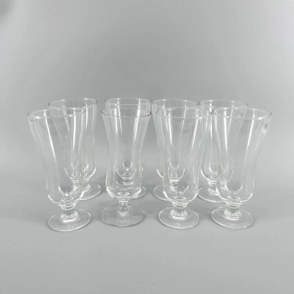 Vintage Clear Glass Hurricane Footed Tulip Cocktail Glasses Set of 8 Retro 6.5